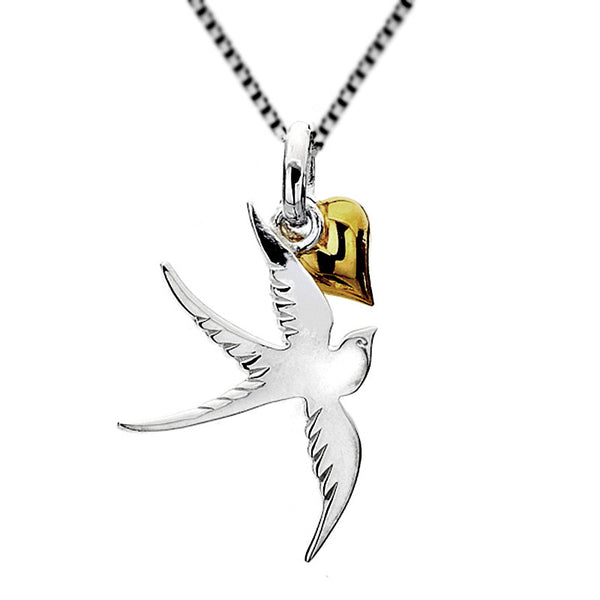 Swallow And Heart Necklace from the Necklaces collection at Argenteus Jewellery