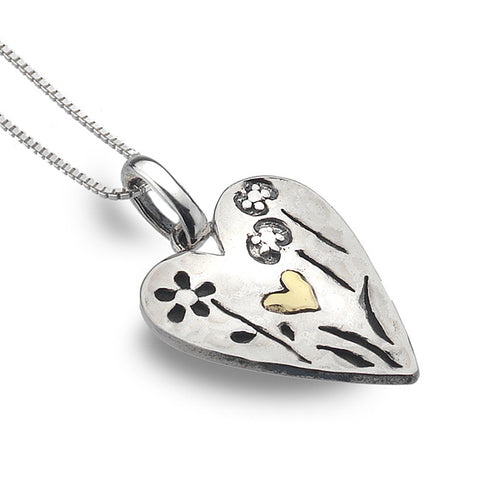Etched Sterling Silver Heart Necklace