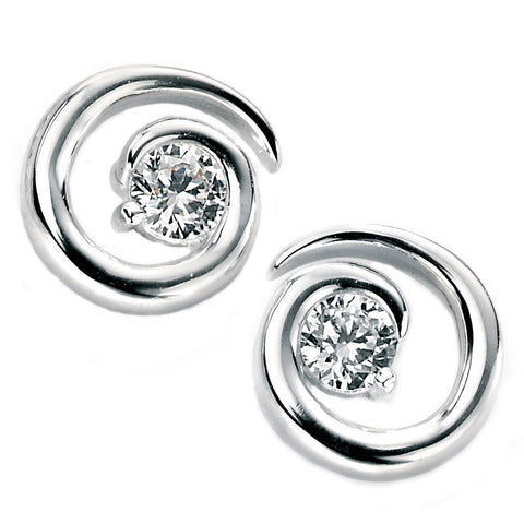 Cubic Zirconia Spiral Stud Silver Earrings