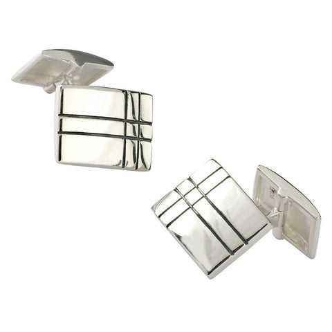 Sterling Silver Black Grid Lines Cufflinks