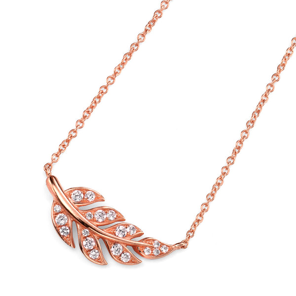 Rose Gold Plate Leaf Drop Necklace from the Necklaces collection at Argenteus Jewellery