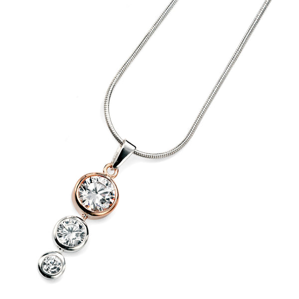 Rose Gold Plate Crystal Drop Silver Necklace from the Necklaces collection at Argenteus Jewellery