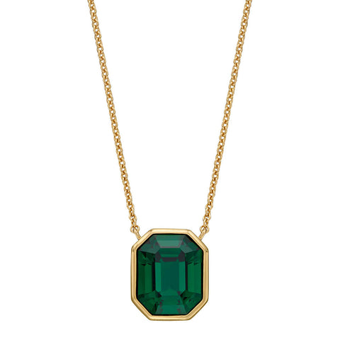 Octagon Emerald Green Crystal Necklace - Gold Plate