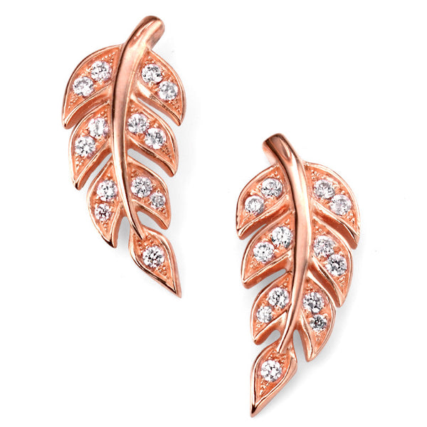 Rose Gold Plate Leaf Stud Earrings from the Earrings collection at Argenteus Jewellery