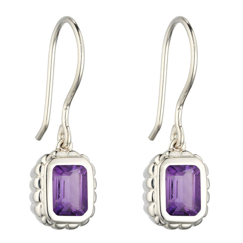 Ruffles Edge Rectangle Earrings - Brazilian Amethyst