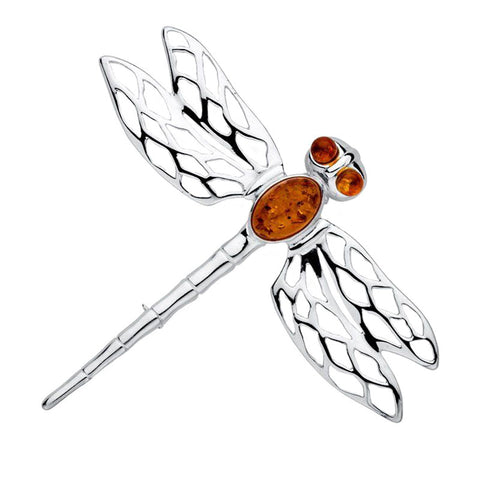 Amber Dragonfly Brooch from the Brooches collection at Argenteus Jewellery