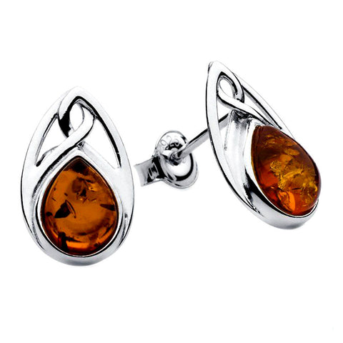 Amber Celtic Teardrop Stud Earrings