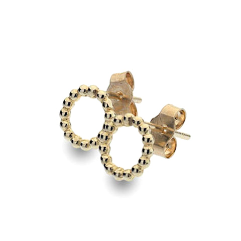 Gold Beaded Circle Stud Earrings