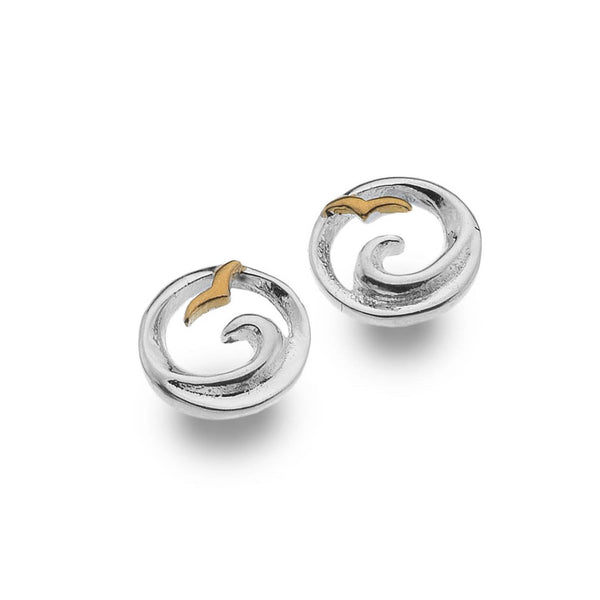 Ocean Wave and Bird Stud Earrings