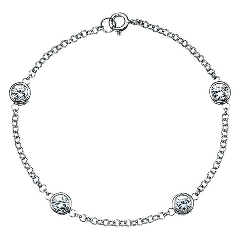 Cubic Zirconia Crystals Silver Chain Bracelet