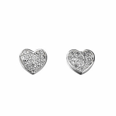 Pave Set Cubic Zirconia Heart Stud Earrings