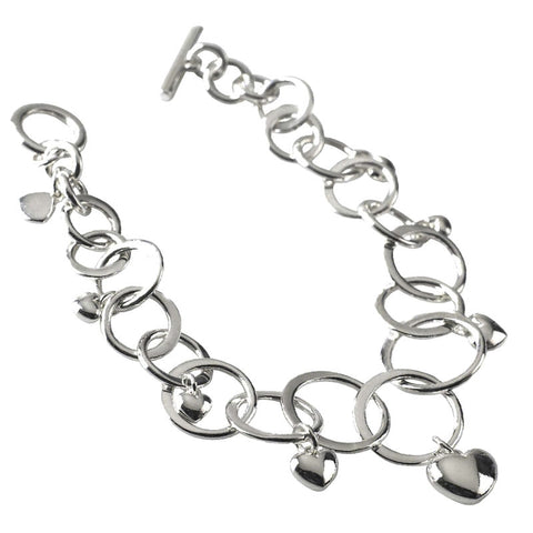 Multi Rings & Hearts Charm Bracelet from the Bracelets collection at Argenteus Jewellery
