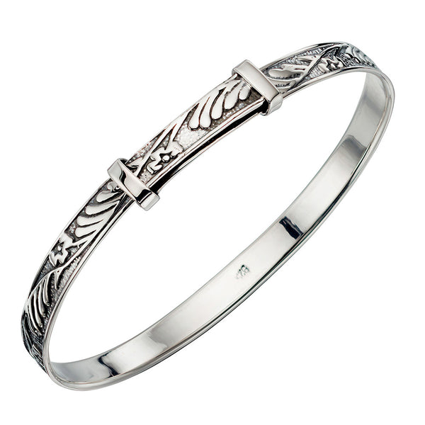 Sterling Silver Floral Pattern Christening Bangle - Small from the Bangles collection at Argenteus Jewellery