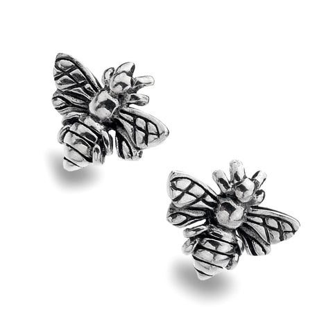 Oxidised Sterling Silver Bee Stud Earrings