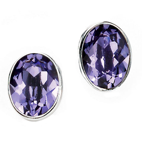 Purple Swarovski Crystal Ovals Stud Earrings
