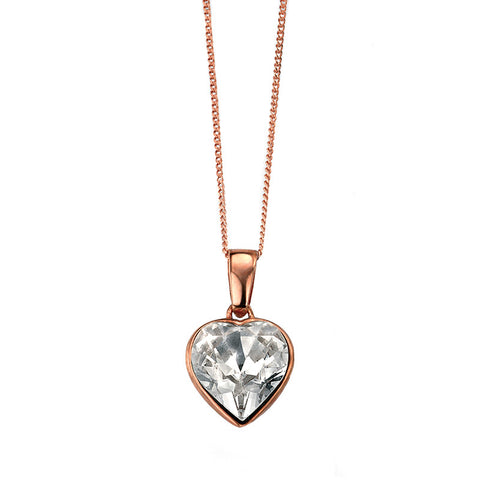 Rose Gold Plate Swarovski Heart Drop Necklace from the Necklaces collection at Argenteus Jewellery