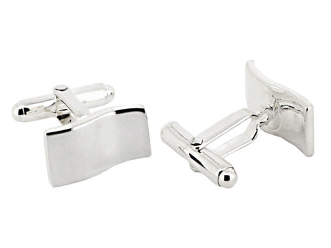 Sterling Silver Rectangle Wave Cufflinks