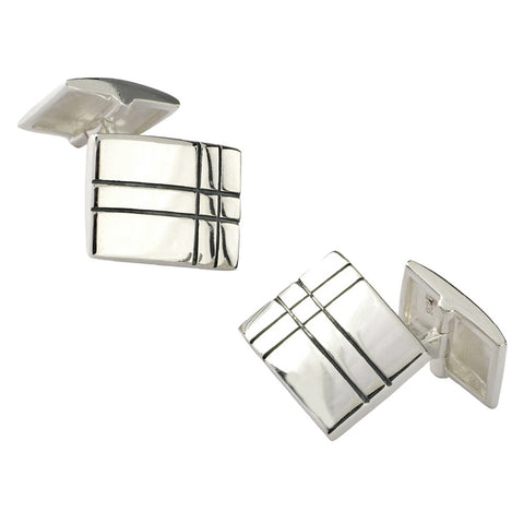 Sterling Silver Black Grid Lines Cufflinks from the Cufflinks collection at Argenteus Jewellery