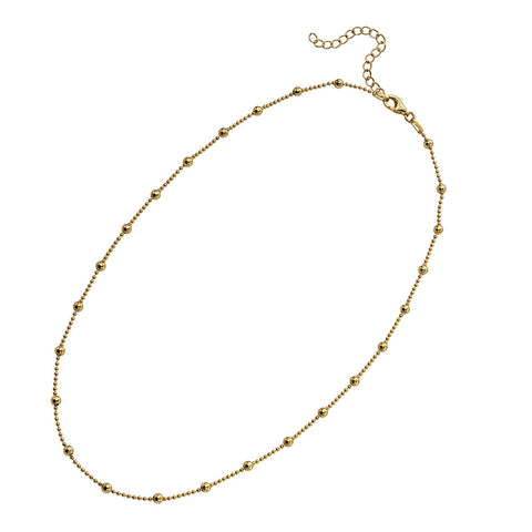 Bead Studded Chain Necklace - Gold Plate