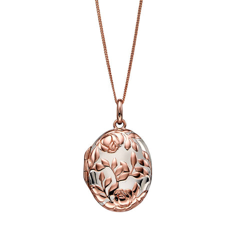 Rose Bush Locket Necklace - Rose Gold Plate