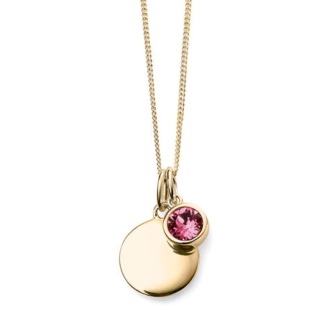 Birthstone-October Rose Tourmaline Necklace Gold Plate