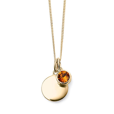 Birthstone-November Orange Topaz Necklace Gold Plate