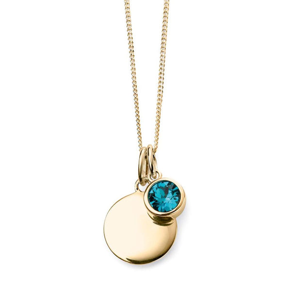 Birthstone-December Blue Zircon Necklace Gold Plate