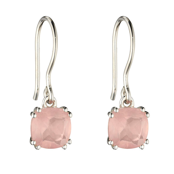 Lucent Square Rose Quartz Drop Earrings from the Earrings collection at Argenteus Jewellery