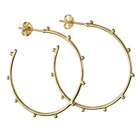 Bead Studded Hoop Earrings - Gold Plate