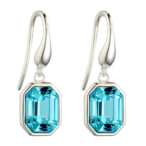 Octagon Sky Blue Crystal Earrings