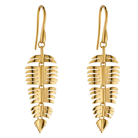 Palm Leaf Drop Earrings - Gold Plate