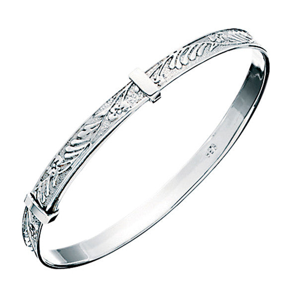 Sterling Silver Floral Pattern Christening Bangle - Small from the Bangles collection at Argenteus Jewellery