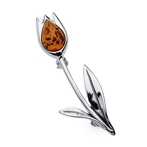 Amber Tulip Brooch from the Brooches collection at Argenteus Jewellery