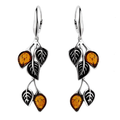 Amber Oxidised Leaves Drop Earrings