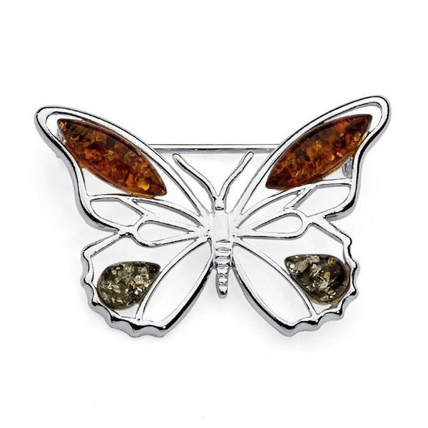 Amber Butterfly Brooch - Green