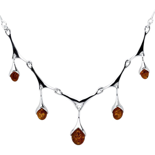 Amber Sculpted Teardrops Necklace