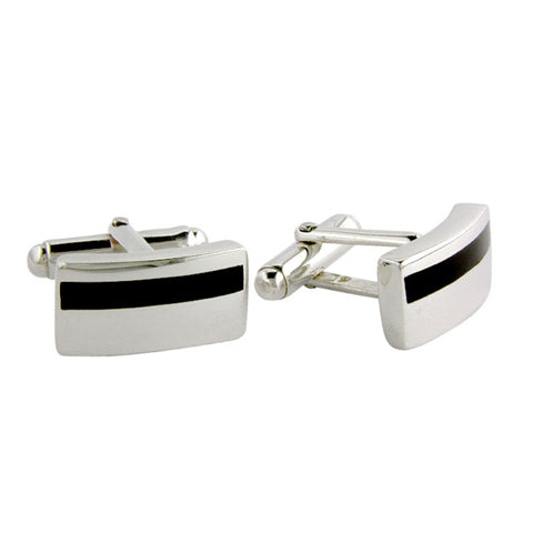Sterling Silver Black Resin Rectangle Cufflinks