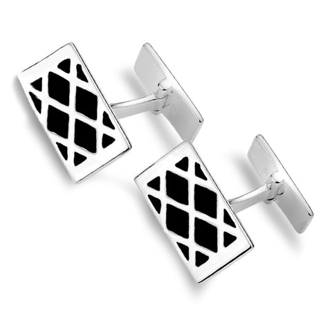Sterling Silver And Black Diamond Pattern Cufflinks