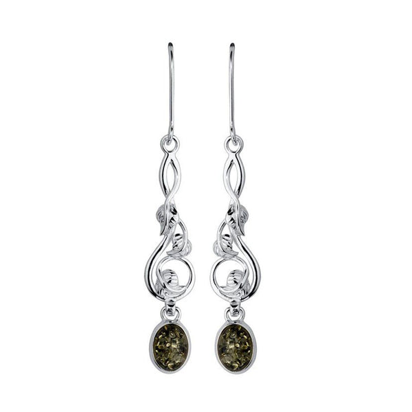 Amber Leaves Drop Earrings - Green