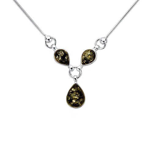 Amber Teardrops Necklace - Green