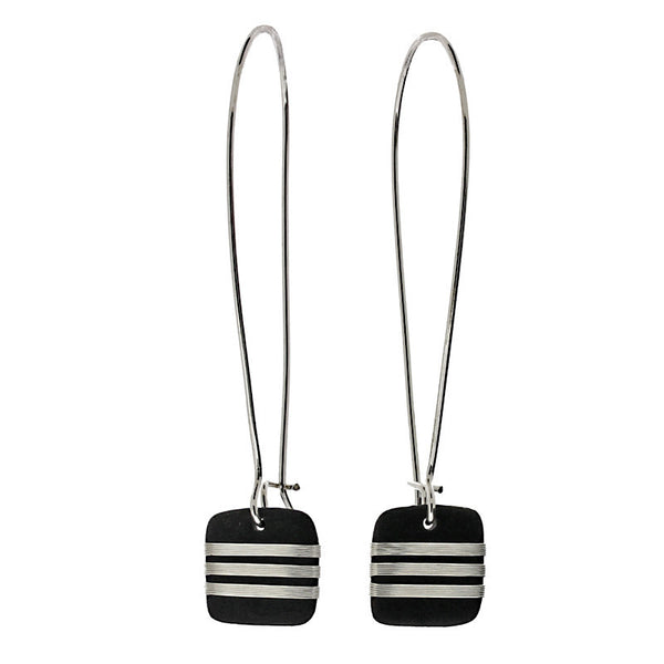 Tracey Birchwood - Square Drop Fine Band Long Earrings from the Earrings collection at Argenteus Jewellery