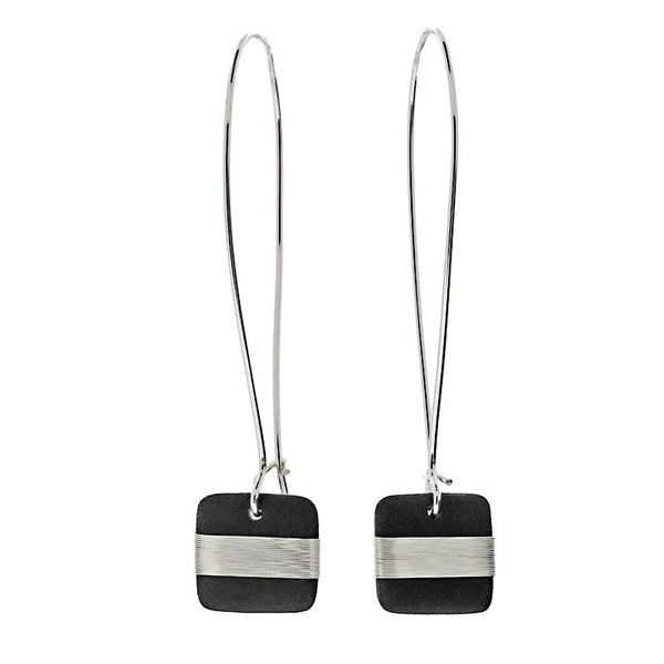Tracey Birchwood - Square Drop Wide Band Long Earrings from the Earrings collection at Argenteus Jewellery