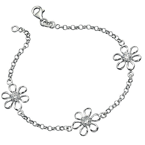 Crystal Daisy Chain Sterling Silver Bracelet