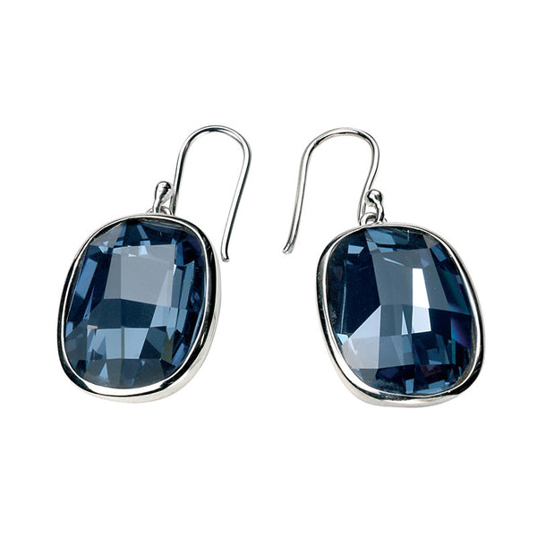 Dark Blue Swarovski Crystal Rectangle Drop Earrings from the Earrings collection at Argenteus Jewellery